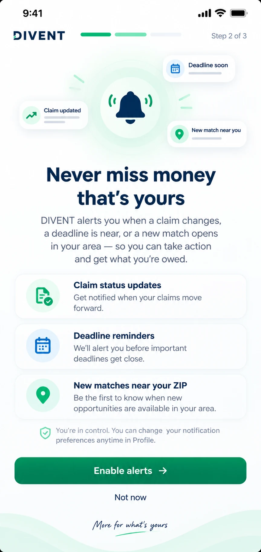 DIVENT notification setup