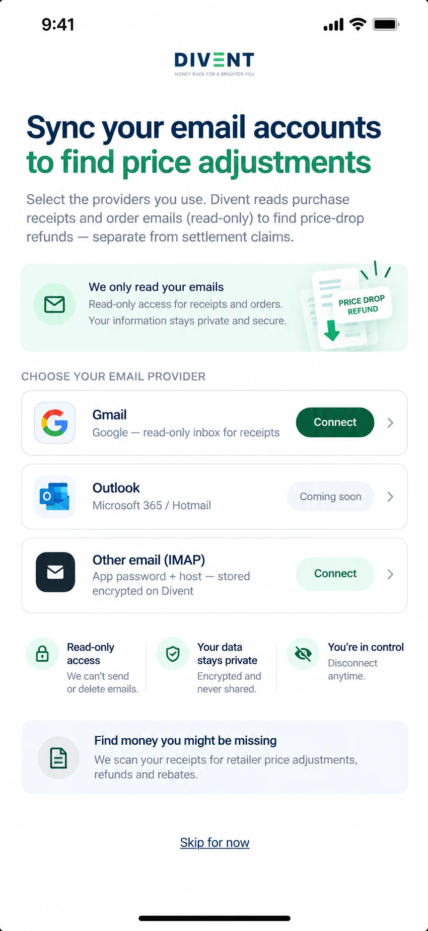 Connect email to DIVENT